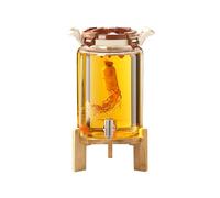 Distributore di Bevande, Contenitore di Succhi in Vetro con Supporto in Legno e Rubinetto in Acciaio Inox per Succo Tè Freddo Ristoranti Hotel Feste,2.5L