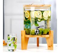 Distributore di bevande di vetro, distributore di bevande 1.5/2,5/4/5L con supporto in bambù e rubinetto in acciaio inossidabile 1.5L