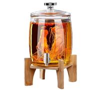 Distributore di bevande, Dispenser for bevande in vetro trasparente da 2 l, 4, 8 con rubinetto in acciaio inox e supporto in legno(2L)