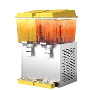 Distributore di bevande in acciaio inox e vetro trasparente con tre beccucci, ideale per colazione a buffet, bar e hotel
