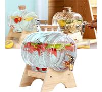 Distributore di bevande in vetro con beccuccio e supporto in legno, 1L/3L/5L per un facile riempimento, ideale per feste e uso quotidiano, design a bocca larga