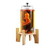 Distributore di bevande in vetro con rubinetto in acciaio inox, Distributore d'acqua con supporto Facile da riempire, bocca larga Per bevande calde o fredde, acqua, succhi,2.5L