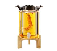 Distributore di bevande in vetro con rubinetto in acciaio inox e supporto in bambù Distributore d'acqua in vetro per bevande calde o fredde, punch, acqua ghiacciata per feste,7.5L