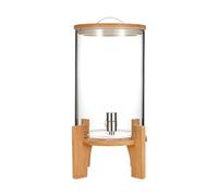Distributore di bevande in vetro, con rubinetto in acciaio inox e supporto in legno, contenitore in vetro borosilico resistente per bevande fredde e calore in bambù