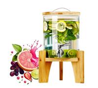 Distributore di bevande in vetro con supporto in legno, Distributore per limonata da 2,6 galloni con rubinetto in acciaio inox per limonata, succhi, tè e bevande per feste