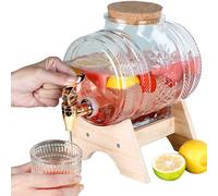Distributore di bevande in vetro, distributore di bevande da 1L/3L/5L con coperchio in legno e supporto in bambù e rubinetto in ABS, per bevande a base di succo d'acqua e tè fatti in casa