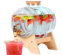 Distributore di bevande in vetro, distributore di bevande da 1L/3L/5L con coperchio in legno e supporto in bambù e rubinetto in ABS, per bevande a base di succo d'acqua e tè fatti in casa 3L