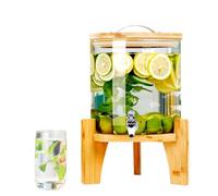 Distributore di bevande in vetro, Distributore di tè freddo, limonata, succo d'acqua Con supporto in legno e rubinetto in acciaio inox Per ristoranti, hotel, feste,5L