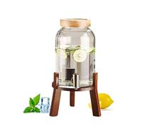 Distributore di bevande in vetro, Distributori di acqua e bevande per feste Con rubinetto in acciaio inox e supporto in bambù naturale Per feste, limonata, succhi, tè,6L