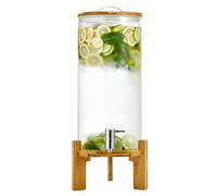 Distributore di bevande in vetro per feste, macchina per bevande con supporto in legno e rubinetto in acciaio inossidabile, bottiglia per succhi o limonata per ristoranti, bar, matrimoni, 8 l