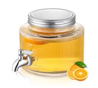 Distributore di bevande per frigorifero da 2,5L, ReaNea distributore di bevande in vetro con rubinetto in acciaio inossidabile resistente, rubinetto, barattolo di succo con coperchio