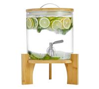 Distributore di Bevande, Secchiello per succhi di Frutta in Vetro, Cilindro per Ghiaccio con Rubinetto in Acciaio Inox e Supporto in Legno, Ideale per Limonata, tè e Bevande per Fe