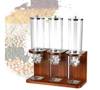 Distributore Di Cereali Secchi Triplo, Distributore Di Cereali Distributore Di Stoccaggio Per Contenitori Di Cereali Da Banco Con Secchio Per PC E Base in Legno Per Riso,Wood color