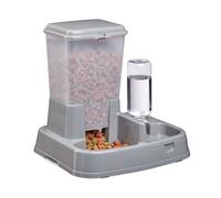 Relaxdays Distributore Automatico di Acqua & Cibo, 2 in 1, per Cani & Gatti, Bottiglia, 4 l, Plastica, Grigio Scuro