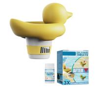 Distributore di cloro, galleggiante, anatra per piscina, dosatore automatico con pastiglie di pulizia incluse, per piscina, spa e vasca idromassaggio
