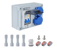 Distributore di corrente Buyweek con protezione dalle perdite RCD 50A 1P+N, scatola di distribuzione a parete con interruttore FI e prese Schuko, IP54 impermeabile(2-Way)