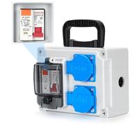 Distributore di corrente da costruzione, 16 A, IP67, con presa Schuko a 2 prese e interruttore FI, 30 mA, scatola di distribuzione di corrente da 230 V, per cantieri esterni, giardino, impermeabile a