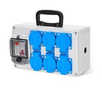 Distributore di corrente da costruzione, 16 A, IP67, con presa Schuko a 6 prese e interruttore FI, 30 mA, scatola di distribuzione di corrente da 230 V, per cantieri esterni, giardino, impermeabile a