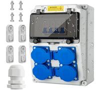 Distributore di corrente da costruzione, 16 A, IP67, impermeabile, con interruttore Fi, 4 prese, per interni ed esterni, distribuzioni di corrente di costruzione, officine e fabbriche