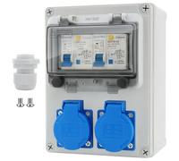 Distributore di corrente da parete 16A, quadro elettrico da cantiere 230V IP67, con interruttore di protezione e 2 prese Schuko, per officine, fabbriche e cantieri