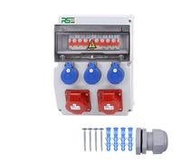 Distributore di corrente da parete, completamente cablato, 32 A, 16 A, 230 V, con contatore CEE IP65, 10. 2 x 16a, 3 x 230 cm, con LS