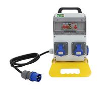 Distributore di corrente da parete, completamente cablato, con contatore di prese IP65, variante: 1 x 230 V + 2 x campeggio + LS+FI, con cavo di collegamento 3G2,5 mm² 1,5 m, CEE 16 A 3P (230 V), con