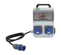 Distributore di corrente da parete, completamente cablato, con contatore di prese IP65, variante: 1 x 230 V + 2 x campeggio + LS, con cavo di collegamento 3G2,5 mm² 1,5 m, CEE 16 A 3P (230 V), con