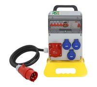 Distributore di corrente da parete, completamente cablato, con contatore di prese IP65, variante: 1x16A 3x230V con LS+FI, con cavo di collegamento 5G4 mm² 1,5 m, CEE 16A 5P(400V), con maniglia e