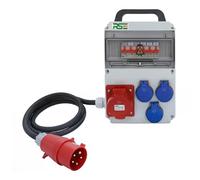 Distributore di corrente da parete, completamente cablato, con contatore di prese IP65, variante: 1x32A 3x230V con LS, con cavo di collegamento 5G4 mm² 1,5 m, CEE 32A 5P(400V), con maniglia per il