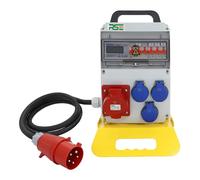 Distributore di corrente da parete, completamente cablato con contatore IP65, variante: 1 x 32 A, 3 x 230 V, con contatore LS+contatore, con cavo di collegamento 5G4 mm² 1,5 m, CEE 32A 5P (400 V), con