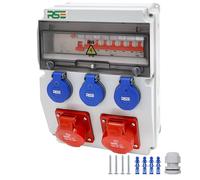 Distributore di corrente da parete completo cablato, 32 A, 16 A, 230 V, con contatore CEE IP65, 11. 2 x 16a 3 x 230 con LS+FI