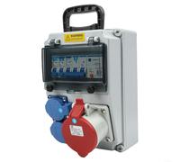 Distributore di corrente IP44, montaggio a parete, 400 V/32 A per CEE & 230 V/16 A per Schuko, con interruttore di protezione FI, alloggiamento in ABS, impermeabile per cantiere, giardino, industria