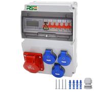 Distributore di corrente murale completamente cablato 32 A 16 A 230 V con presa CEE IP65, 5. 1 x 16 A, 3 x 230 V con LS + contatore