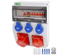 Distributore di corrente murale completamente cablato 32 A 16 A 230 V con presa CEE IP65, 9. 1 x 32 a, 1 x 16 a, 3 x 230 con LS+FI