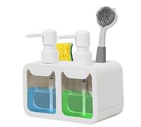 Distributore di detersivo per la cucina, dispenser di sapone liquido "Hands" e "Dishes", supporto per spugna e porta spazzole 3 in 1 organizzatore per piano di lavoro per lavello cucina, bianco