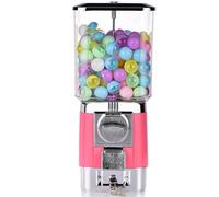 Distributore di Gomme da Masticare, Distributore a Moneta per Caramelle e Capsule con 200 Capsule Vuote e 100 Gettoni in Acciaio Inossidabile, Dispenser di Bubble Gum per Negozio Sala Giochi e A pink