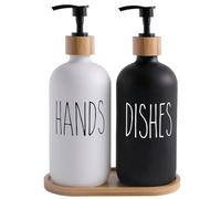 Distributore di lozione Il Set Di Dispenser Sapone Contiene Un For Le Mani E For I Piatti, Adatto All'arredamento Della Cucina Bottiglia di sapone multi-scena(Hd Black White+Tray)