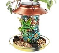 Distributore di mangime per uccelli a energia solare | Distributore colibrì con luce LED - Decorazione da giardino per esterni, lanterna solare per prato, terrazza, balcone, cortile