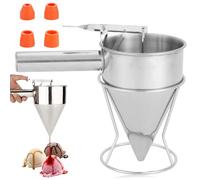 Distributore di pasta per pancake, 1,2 l, in acciaio inox, con supporto, dispenser per torte con 4 tramogne, raddrizzatore a pistone, imbuto da forno, utensili da cucina per la casa