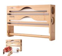 Distributore di pellicola in legno 3 in 1 con porta rotolo da cucina, pellicola trasparente in bambù, porta rotolo da parete, dispenser per pellicola di plastica per ristorante