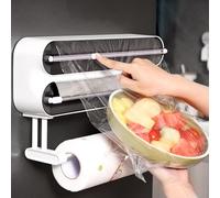 Distributore di pellicola trasparente 3 in 1, dispenser magnetico di pellicola con taglierino, rullo e dispensatore, supporto per rotolo da parete, cucina, taglierina, porta rotolo da cucina, senza