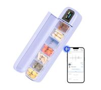 Distributore di Pillole Automatico Intelligente, Portapillole Automatico Settimanale Elettronico Portatile con Promemoria Sonori e Luminosi, Controllo APP, LCD Display, 7 Allarme al Giorno (Viola)