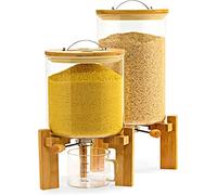 Distributore di Riso e Contenitore di Cereali Mantieni la dispensa organizzata con Dispenser di Riso ermetico e Contenitore di Cereali - 5L/7.5L con Supporto in Legno, conservazione del Vetro e