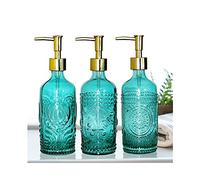 Distributore di sapone, Distributori di sapone da banco, distributore in vetro, tre modelli, facile usare, pompa for liquido, 12,3 once, dispenser lozione ricaricabili(Green Peacock Tail)