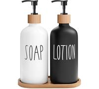distributore di sapone Il Set Di Dispenser Sapone Contiene Un For Le Mani E For I Piatti, Adatto All'arredamento Della Cucina contenitore per sapone per le mani(Sl Black White+Tray)