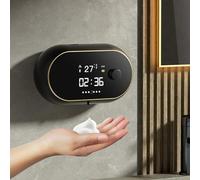 Distributore di Sapone In Schiuma da Parete con Display Digitale e 3 Livelli Regolazione, Distributore Automatico di Sapone Senza Contatto Ricaricabile per Cucina Bagno,Black