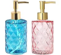 Distributore di Sapone Manuale in Vetro Trasparente, per lozioni, Oli liquidi, Gel, Shampoo, Doccia, Contenitore per Bagno (Arancione, Taglia Unica) (Blu e Rosa, Taglia Unica)