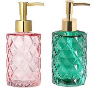 Distributore di Sapone Manuale in Vetro Trasparente, per lozioni, Oli liquidi, Gel, Shampoo, Doccia, Contenitore per Bagno (Arancione, Taglia Unica) (Rosa e Verde, Taglia Unica)