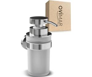 Distributore di sapone Ovimar Kegnaes argento | con supporto a parete per foratura | in acciaio inox e vetro | apertura extra large facile da riempire | per bagno o cucina | Dosatore disinfettante
