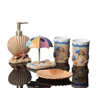 Distributore di sapone Set da bagno in stile mediterraneo Accessori 5pcs Include supporto da spazzolino da denti, portasapone, bottiglia di lozione, tazza del collutorio, tazza di sapone per bambini S
